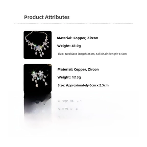 Detailed size and weight specifications for zircon flower necklace and earrings set