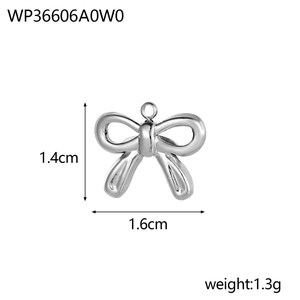 Polished stainless steel bow pendant for DIY jewelry making 1.4cm x 1.6cm charm