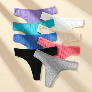 Damen String Tanga Baumwolle Rippenstrick Niedrige Taille Atmungsaktiv Sexy Nahtlos T-Back Unterwäsche Bequem
