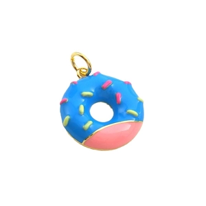 Colorful donut enamel charm with blue base and pink glaze for jewelry making