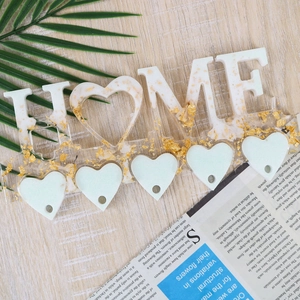 DIY HOME Harz-Aufbewahrungsregal-Form mit Goldfolie, Marmoroptik und 5 Herz-Haken