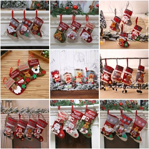 Christmas Stockings Fabric Burlap Felt With 3D Santa Snowman Reindeer Bear For Fireplace Tree Festive Party Home Decor