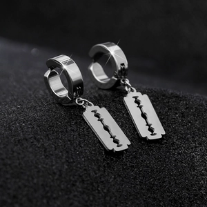 Stainless Steel Razor Blade Pendant Hoop Earrings For Men Women Punk Hip Hop Street Style Jewelry Retro Industrial Look