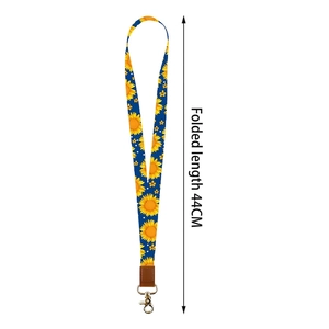 Dunkelblauer Polyester-Schlüsselanhänger mit Sonnenblumenmuster und goldenem Haken