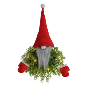 Lighted Christmas gnome wreath with LED lights and plush decor for holiday door hanging