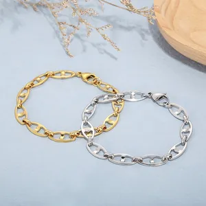 Minimalist Stainless Steel Pig Nose Chain Bracelet Geometric Coffee Bean Link Jewelry For Women Men Lobster Clasp