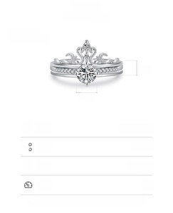 Detailed chart showing S925 sterling silver crown ring dimensions and adjustable size range