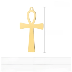 Detailed size chart of gold Ankh cross pendant with 45x25mm dimensions and steel material