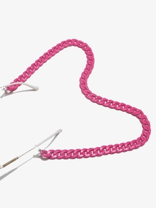 Macro shot of vibrant pink acrylic chunky chain link eyeglass and mask strap