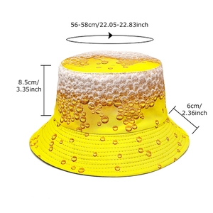 Yellow beer pattern bucket hat for men and women with size specifications guide