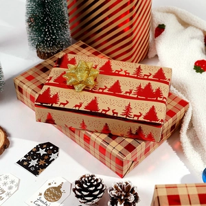 Christmas Gift Wrapping Paper Metallic Gold Red Reindeer Forest Plaid Striped Kraft Paper For Holiday Party Decorations