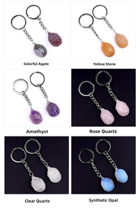 Miniature gemstone keychains in grenade shape with assorted amethyst and quartz stones