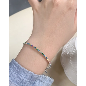 Elegant S925 sterling silver tennis bracelet with colorful round-cut cubic zirconia stones