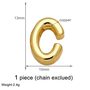 Detailed view of gold-plated letter C pendant dimensions 13mm by 10mm in copper