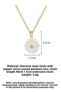 Detailed size specifications of daisy flower pendant necklace in gold titanium steel