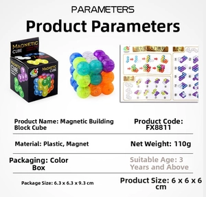 Detailed view of colorful magnetic cube blocks including gift box and specifications