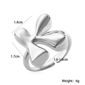Detailed dimension view of the adjustable silver metal ring with weight and size data