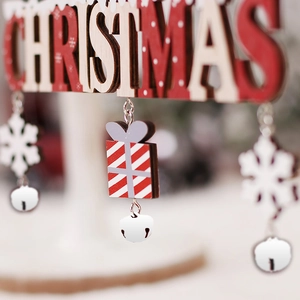 Christmas wooden door sign with letters snowman and gift box bells decor