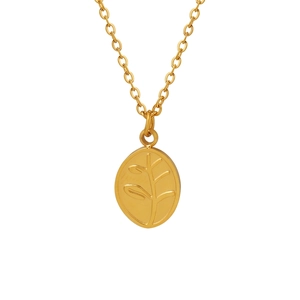 Titanium Steel Oval Leaf Pendant Necklace Minimalist Vintage Ins Style Neckchain Jewelry For Women