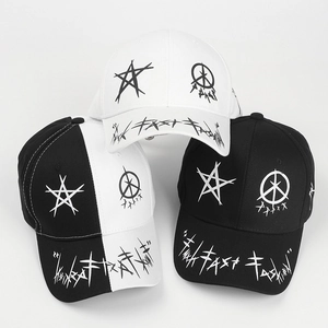 Three-piece baseball cap set featuring trendy graffiti prints and star patterns in monochrome