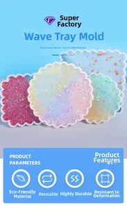 Detail of square and round wavy epoxy resin silicone molds with glitter finish