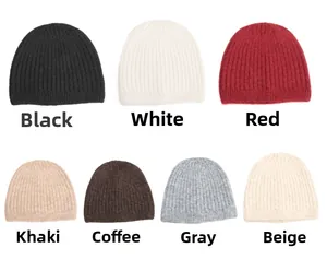 Detailed knit texture and color options of autumn wool blend beanies in 7 versatile shades