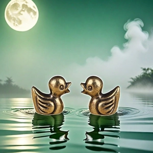 Vintage copper duck figurines set as decorative tea pets for table and car accessories