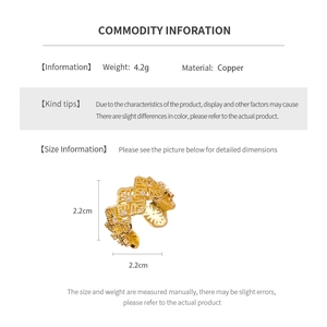 Detailed dimension guide of the golden rhombic hollow ring made of durable copper material