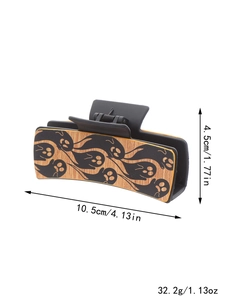 Detailed view of 10.5cm Halloween ghost pattern rectangle hair claw clip with size specs