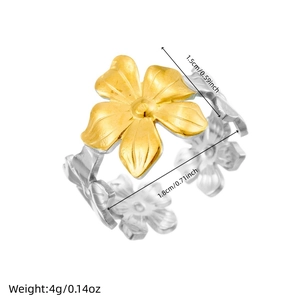 Chic two-tone gold and silver flower bowknot starfish charm open ring for women
