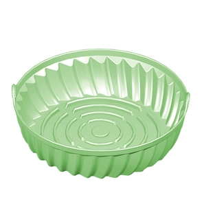 Cestello in silicone verde per friggitrice ad aria con manici e bordo ondulato alto