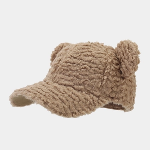 Winter sherpa fleece baseball cap with cute Mickey ears in camel brown color