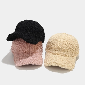Winter warm sherpa fleece baseball caps for women in black, pink and beige colors