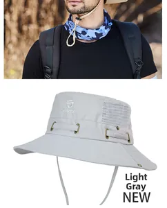 Hellgrauer Outdoor Sonnenhut mit atmungsaktivem Mesh und verstellbarem Windschutzband