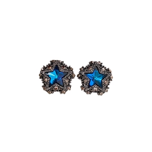 Orecchini vintage a stella con gemma blu centrale e strass pavé in finitura argento
