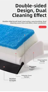 Detail of 2-in-1 window cleaner featuring sponge brush and rubber squeegee blade