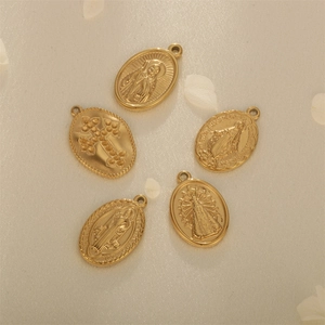 Stainless Steel Religious Pendants Oval Cross Virgin Mary Saint Benedict Medals For DIY Jewelry Making Accessories