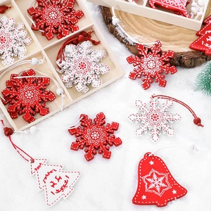 Wooden Christmas Ornaments Collection Creative Festive Reindeer Snowflakes Hanging Decorations For Holiday Home Party Decor