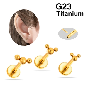 Trinity Beads Labret Stud G23 Titanium Alloy Threadless Push In Flat Back Ear Cartilage Helix Piercing Jewelry Fashion