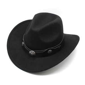 Chapeau de cowboy western noir en feutre de laine avec boucles d'oreilles en métal