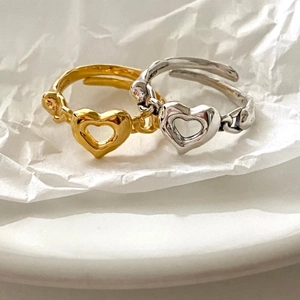 Minimalist S925 sterling silver open rings with heart cutouts in gold and silver finish