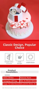 Close-up of hexagonal gift box with red heart lid used as a creative cake topper