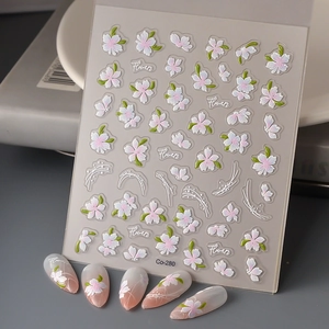 5D Relief Nail Art Stickers Pink White Cherry Blossom Flower Self Adhesive Waterproof Manicure Decor For Women Girls
