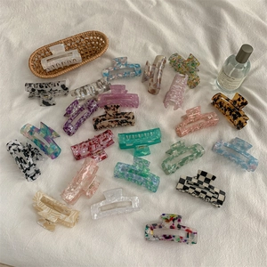 Marble Pattern Checkerboard Hair Claw Clip Rectangular Hollow Acetate Texture French Minimalist Hair Accessories For Women