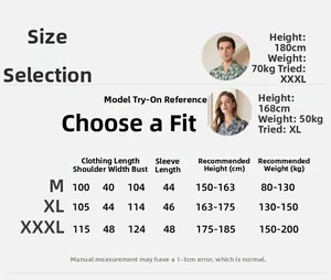 Size chart for palm leaf print bathrobe with length, shoulder, and chest measurements