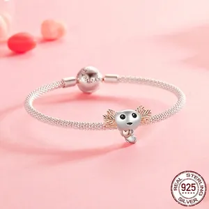 925 sterling silver mesh bracelet with rose gold axolotl charm and ball clasp