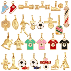 Pendentifs Thème Sport Cuivre Plaqué Or 18K Émail Strass Basketball Football Haltère Pour Fabrication De Bijoux DIY
