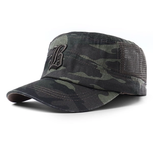 Breathable mesh cadet cap with woodland camouflage pattern and 3D letter B embroidery