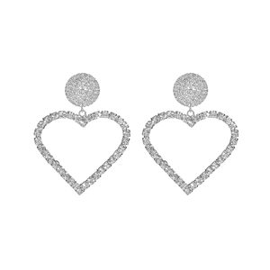 Elegant sparkling silver heart earrings for women with micro-pave white zircon stones