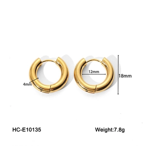 Macro view of 18K gold hoop earrings with 4mm tube width and detailed measurements